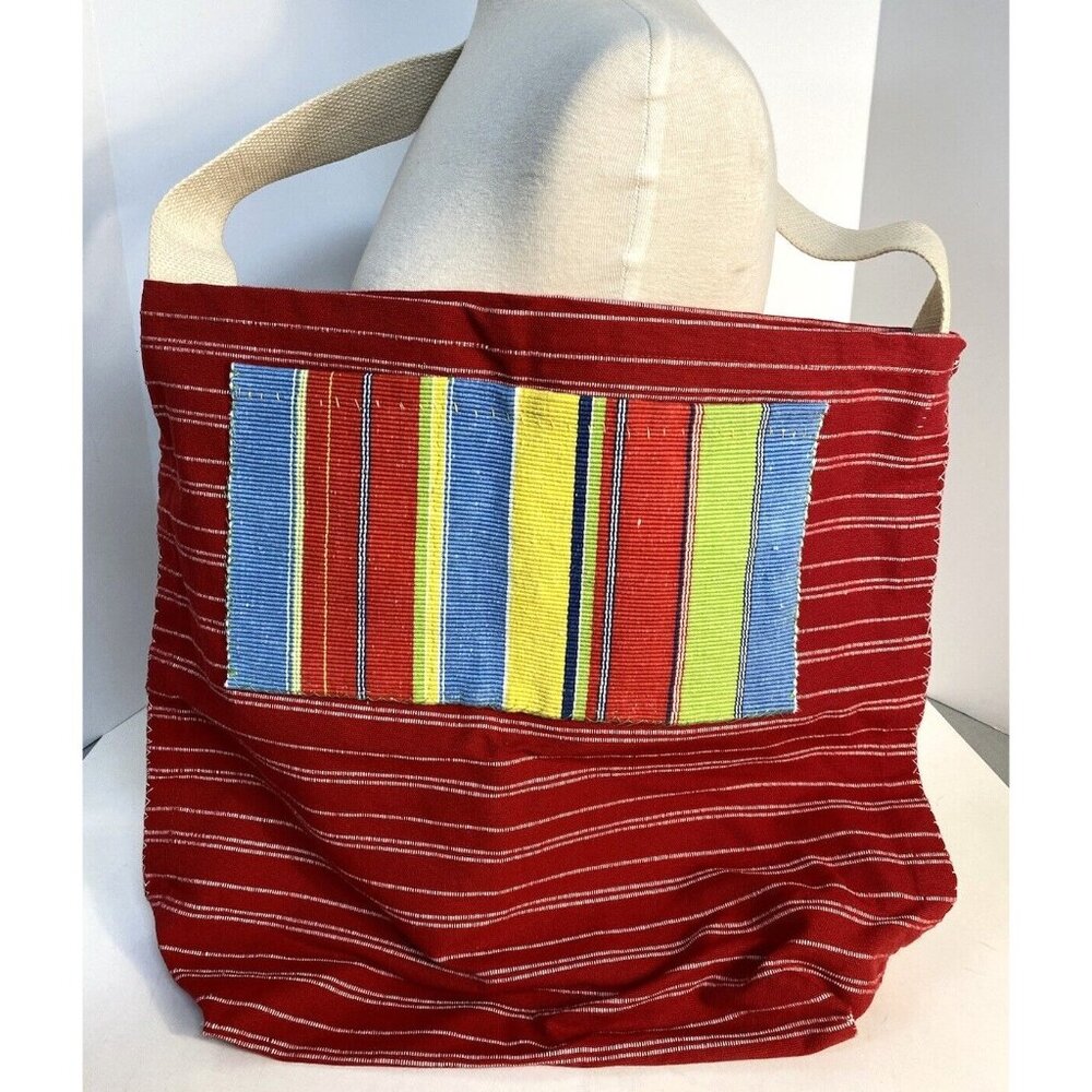Guatemalan Tote Bag 100% Cotton Red Beach,‎ Travel, Shopping EUC!